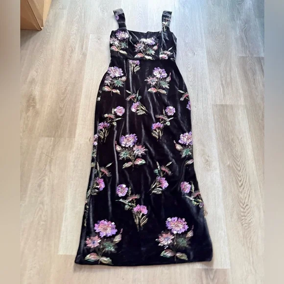 elliatt clio black purple 3d sequin flower embroidered velvet maxi gown dress XL - Picture 8 of 15